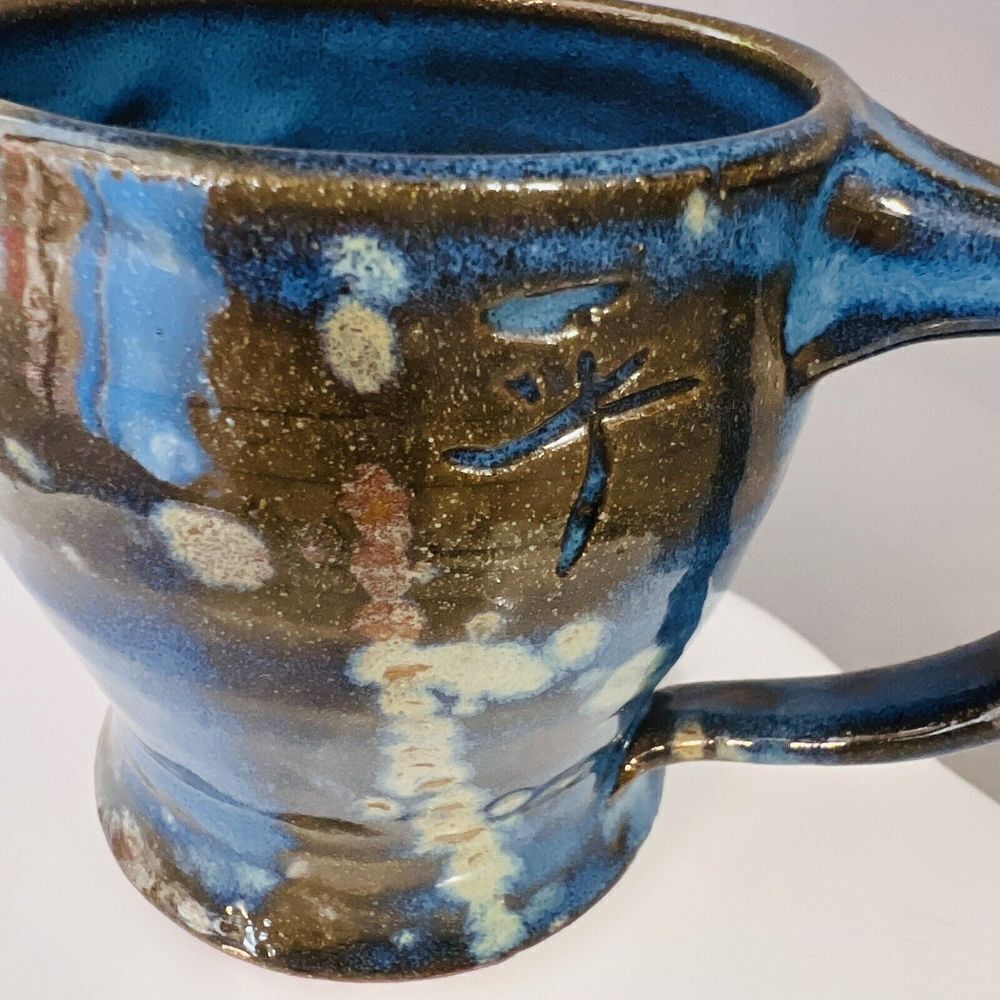 Catherine Honoré Jones Studio Art Pottery Mug chj 05 Peace Brown Black Blue - Picture 2 of 6